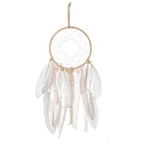 Déco murale attrape rêve en dentelle H 60 cm – Coton et métal – Plumes et perles en bois – Décoration chambre enfant (1/3)