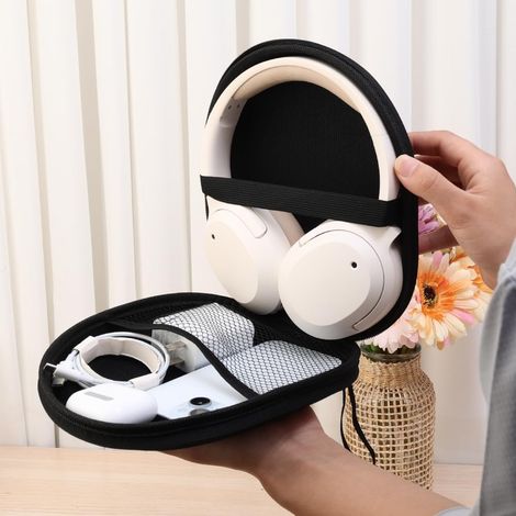 KOWOLL Étui de transport pour écouteurs (1 pièce), avec filet de rangement pour câble, universel et portable, pour une utilisation domestique ou extérieure. Noir. (1/5)