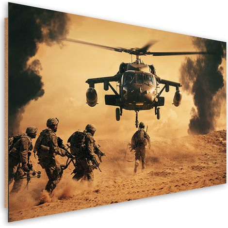 Quadro deco panel, Elicottero e soldati in missione - 90x60 (1/5)