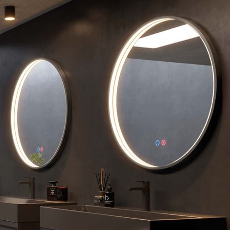LEDIMEX-  Espejo Baño Redondo 70cm con Led y Antivaho Negro