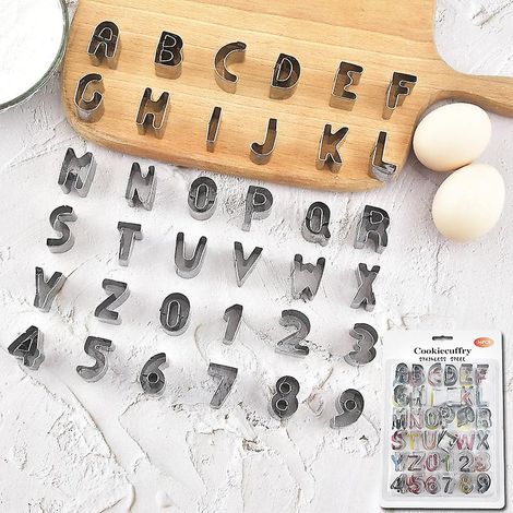 Ensemble de 36 emporte-pièces en acier inoxydable en forme de lettres de l'alphabet avec boîte de rangement durable pour la décoration de gâteaux, biscuits et autres gourmandises. (1/5)