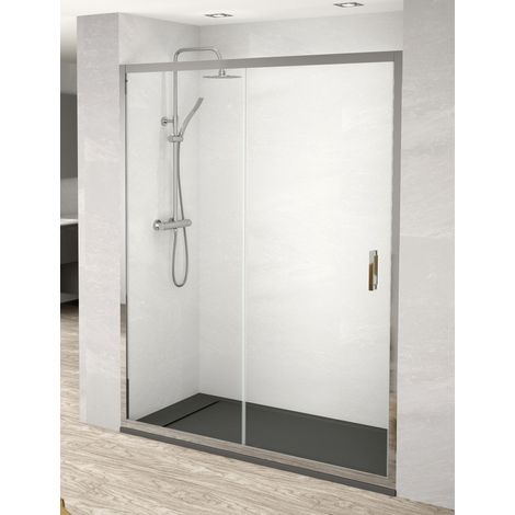 Mampara de Ducha Frontal - 1 Hoja Fija + 1 Puerta Corredera - Modelo Giulia 2 (Adaptable de 127,5 a 131,5 cm) (1/2)