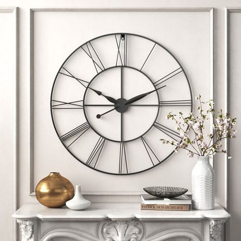 Large Wall Clock  Rustic Roman Numeral, Dark Grey 80CM (1/5)