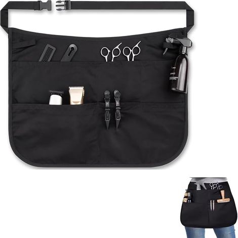 Lot de 2 ceintures de coiffure noires avec plusieurs compartiments de rangement, ceinture réglable pour ciseaux, tondeuses à cheveux et outils de coiffure salon et maison (1/5)