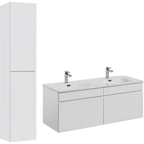 Ensemble meubles double vasques à encastrer avec colonne - 120 cm - Emblematic White - Livraison gratuite
