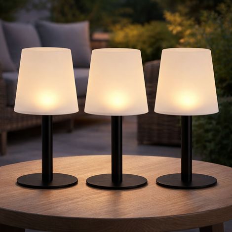 Lampe solaire à LED Lampe de table extérieure Jardin Lampe de table Balcon Batterie IP44, plastique, LED blanc chaud, DxH 15x31 cm, 3er Set (1/5)