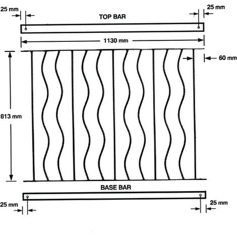 Ripple Decking Fence Panel - Solid Steel - FIts Gap of 1130 mm x 813 mm High - Electro Galvanised/Black Powder Coated