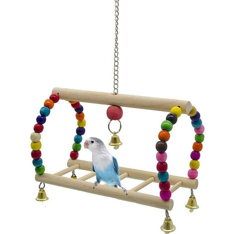 Accessoire pour Cage à Perruches, Jouet pour Perruche, Accessoire pour Perroquet, Échelle en Bois pour Oiseaux, Jouet à Frotter, Balançoire pour Perruche (1/5)