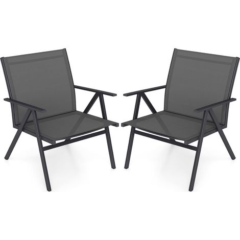 GOPLUS Lot de 2 Chaises Pliante Jardin Exterieur, Fauteuil Balcon Structure en Métal et Assise et Dossier Respirants, 67 x 61,5 x 78 CM,pour Piscine,Charge 160KG (1/5)