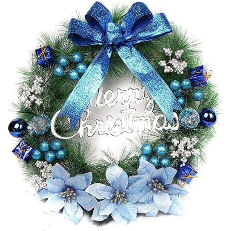 1 Couronne de Noël 40 cm, décorée nœud et fleurs, tissu et PVC, pour porte d'entrée et mur (1/5)