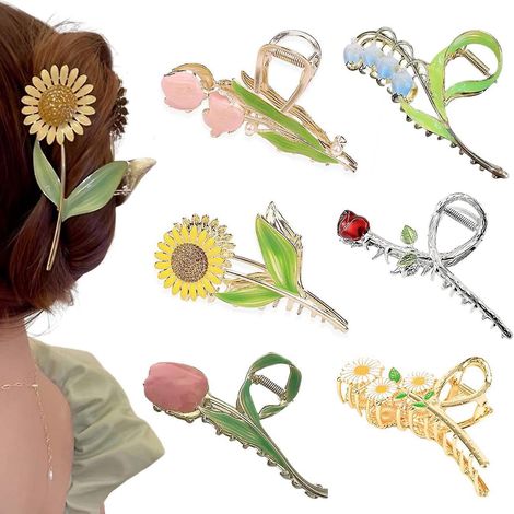 6 Pices Pince Cheveux Tournesol Pince Cheveux Femme Muguet Pinces Cheveux Mignonnes Pinces Cheveu Tulipe Grande Barrette Cheveux Femme (1/5)