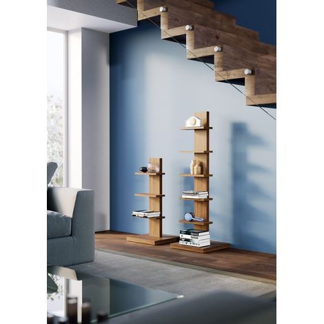 Sapientino: Comodino design multifunzione, libreria e portaoggetti per soggiorno, camera da letto o bagno - Noce Caracalla