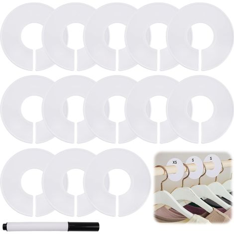 20 divisori rotondi per taglie di vestiti, divisori rotondi per grucce, divisori per taglie, diametro esterno 9 cm, diametro interno 3,5 cm, plastica, per l'organizzazione del guardaroba (bianco) (1/5)