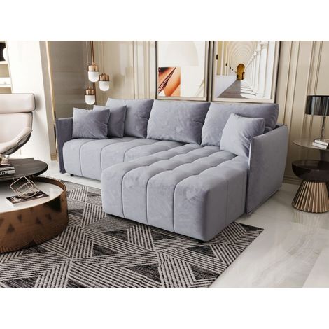 Ecksofa Schlafsofa TREVISO Stoff Monolith Hellblau Ottomane Rechts (1/3)