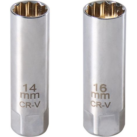 Lot de 2 douilles de bougie d'allumage 16 mm et 14 mm Clé à bougie d'allumage automobile pour un entretien sans effort du moteur Outil de démontage à 12 points (1/4)