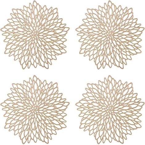 Juego de 4 manteles individuales redondos dorados de Ø30 cm, de plástico hueco, con aislamiento térmico, ideales para decoración de mesa y ocasiones festivas. (1/5)