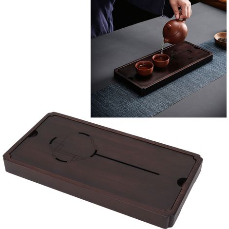 Kleines, walnussfarbenes Bambus-Teetablett, ideal für Zuhause und Kung-Fu-Tee. Schlichter Wasserbehälter, Ablage für trockenes Aufbrühen, kompakte Größe. (1/5)