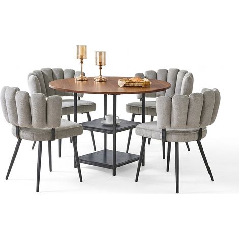 Ensemble table ronde et 4 chaises gris clair, table à manger diamètre 100 cm effet bois avec rangement en verre, pour 2 à 4 personnes (1/5)