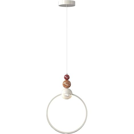 Suspension de chevet circulaire, lampes suspendues en métal crème avec abat-jour en acrylique blanc, lustres LED modernes, lampes à suspension linéaires pour chambre à coucher, Lumière tricolore (1/5)