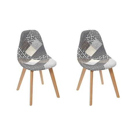 The Home Deco Factory – Lot de 4 chaises patchwork – Structure en bois brut – Assise douce – Design original blanc et gris – Pour salon moderne (1/8)