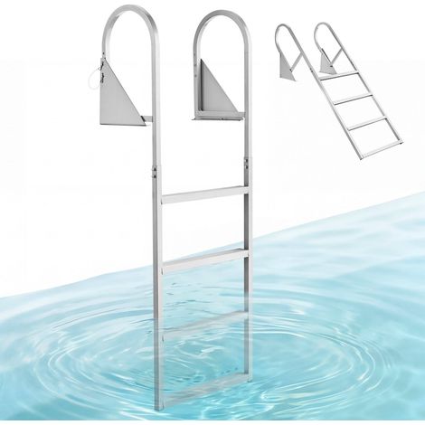 Échelle de Ponton 4 Marches Relevable, Échelle de Baignade en Alliage d'Alu pour Lac, Bateau et Piscine, avec Mains Courantes et Corde de Traction, Charge Max. 159 kg, Marches Antidérapantes (1/5)