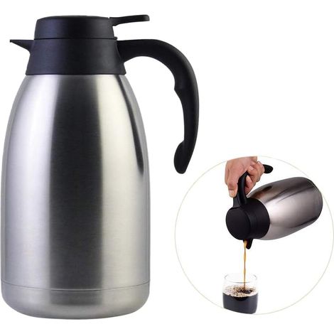 Caffettiera in acciaio inox con doppia parete isolata sottovuoto da 2 litri e coperchio.