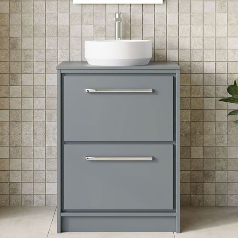 Hudson Reed Lille Floor Standing 2-Drawer Vanity Unit with Worktop 600mm Wide - Coastal Grey (1/5)
