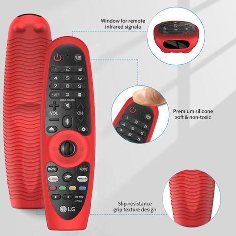 2er-Pack Schutzhülle für LG AN-MR600/MR650/MR18BA/MR19BA/MR20GA Magic Fernbedienung, stoßfeste, rutschfeste Silikonhülle mit Trageschlaufe (Schwarz + Rot) (1/4)