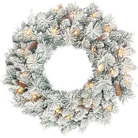 Beleuchteter Weihnachtskranz, 60 cm, 35 warmweiße LEDs, Timer, 98 Zweige, Tannenzapfen, grün und weiß (1/5)