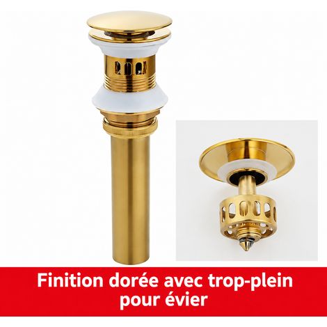 Bonde de lavabo en cuivre or brossé grand clapet pop-up avec trop-plein 20 × 6 × 6 cm 400 g – Livraison gratuite (1/4)