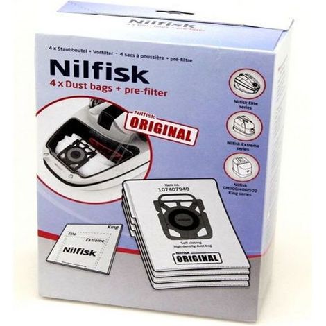 SACHET DE 4 SACS AVEC PRE-FILTRE POUR PIECES ASPIRATEUR NETTOYEUR NILFISK ADVANCE - 107407940 (1/4)