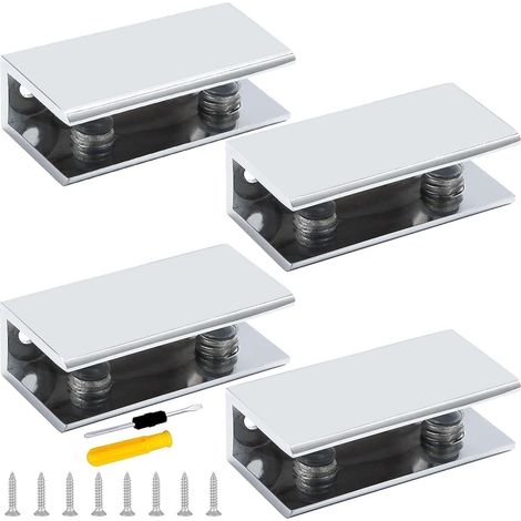 4 Pcs Pince à Verre Rectangulaire, Aluminium Support D'étagère en Verre 8-10mm, pour Fenêtre Balustrade Escalier Salle de Bain, avec Vis et Tournevis (1/5)