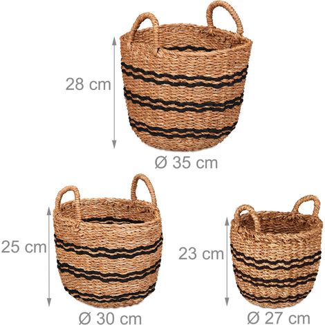 Lote de 3 cestas decorativas trenzadas para baño apilables 36 x 36 x 25 cm de hierba marina beige 130014969 (1/3)