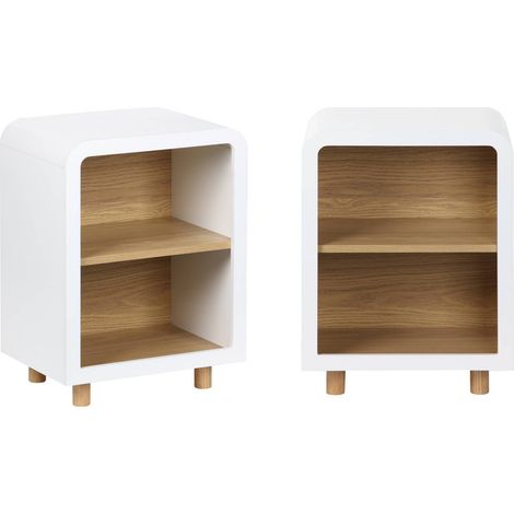 Pair of bedside tables with a wooden effect and 2 niches, Hector, White, 40x30x54 cm
