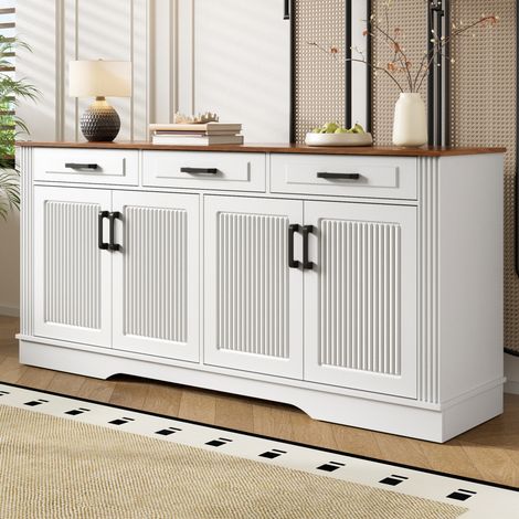 Aparador 160 x 40 x 75 cm de MDF, 3 cajones, 4 puertas, blanco DESVIAE (1/5)
