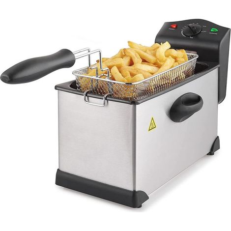 Friteuse électrique 3 litres 2000W – Thermostat réglable – Bol amovible – Finition argent et noir – Pieds antidérapants – Royalty Line (1/5)