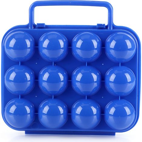 Porte-Oeufs Pliable Plastique 12 Compartiments Bleu, boîte rangement portable camping/pique-nique (1/5)