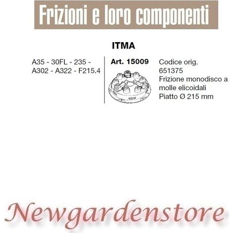 Disco frizione 15009 trattore ITMA A35 30FL 235 A302 A322 F21.4 piatto 215mm