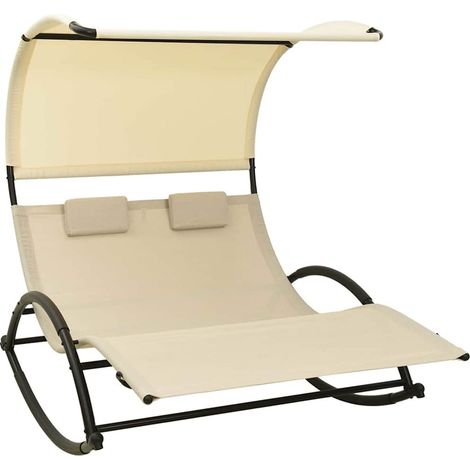 vidaXL Tumbona doble con toldo textilene color crema (1/5)