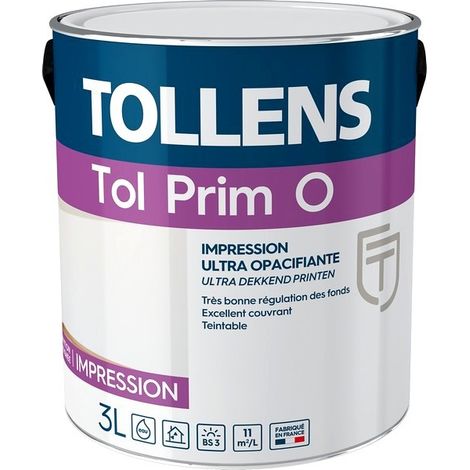 Impression semi tendu ultra opacifiante et adhérente TOLLENS Tol Prim O régule les fonds Choix de couleur: Blanc - Conditionnement: 3 Litres