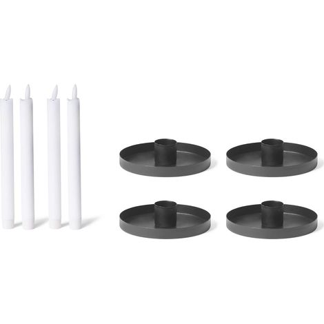 Lot de 4 bougeoirs 9 cm noir avec supports bougies LED