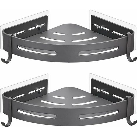 royaluxe - Étagère d'angle de Salle de Bain sans Perçage,Panier de Douche Adhésif,Support de Rangement en Aluminium Antirouille, Organisateur de Douche Mural pour Accessoires de Salle de Bain,Gris 2 P (1/4)