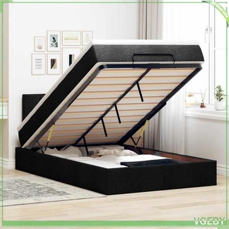 Lit ottoman - 3312217 - 120x200 cm - tissu noir - Rangement hydraulique (1/5)