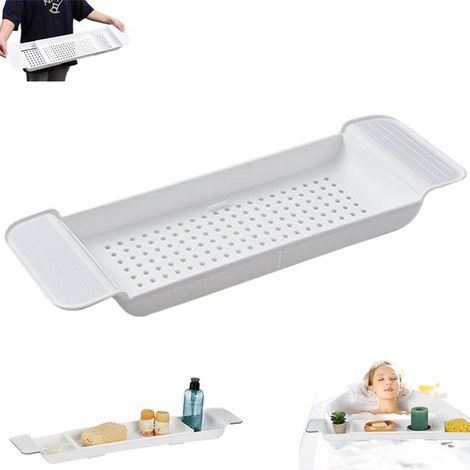 1 Receveur de bain extensible, design télescopique ajustable, receveur de bain avec bonde en plastique blanc, pour baignoire standard (1/5)