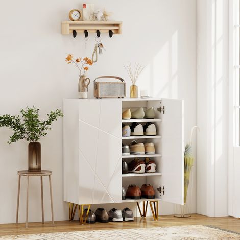 Meuble à chaussures à 2 portes, étagère à chaussures, rangement pour chaussures avec 3 étagères réglables, 72 x 31,5 x 95 cm, blanc