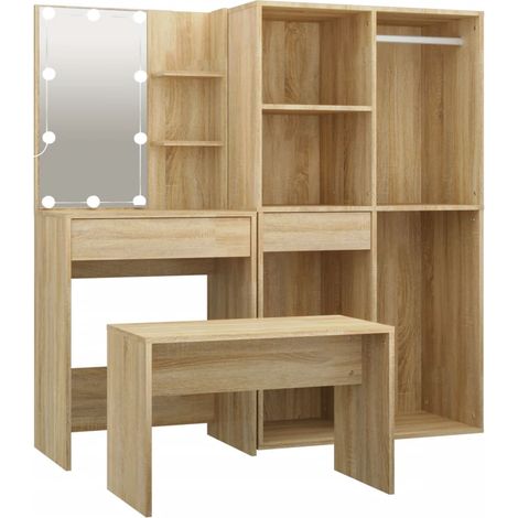 Dressing Table Set with LED Sonoma Oak Engineered Wood vidaXL (1/5)