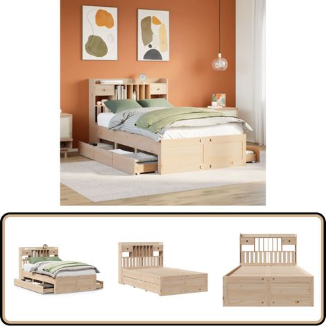 vidaXL Lit bibliothèque sans matelas 135x190 cm bois de pin massif