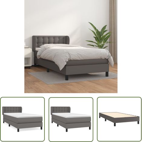 The Living Store Boxspringbett mit Matratze Grau 90x200 cm Kunstleder - Boxspringbett - Betten - Doppelbett - Kunstlederbett - Graues Bett (1/5)