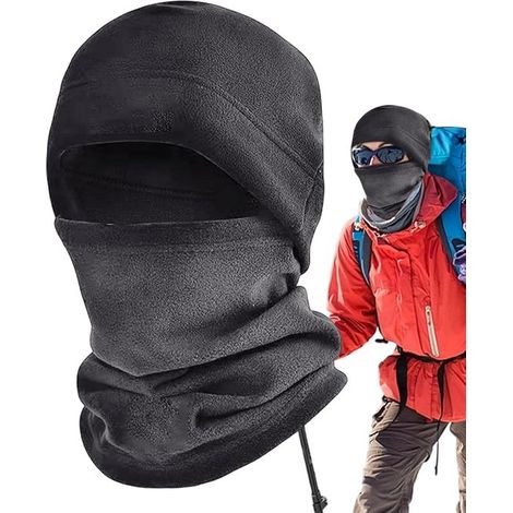 Bonnet d'hiver chaud avec cagoule polaire et cache-cou, masque de ski unisexe pour temps froid, pour homme et femme, gris (1/5)