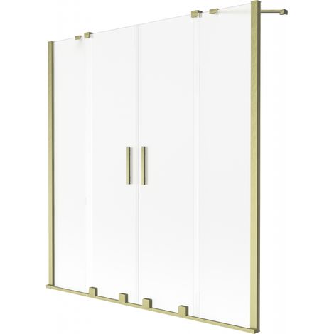 Mexen Velar Duo Badewannenabtrennung 2-flügelig verschiebbar 140 x 150 cm, Frost, gebürstetes Gold - 896-140-000-32-55